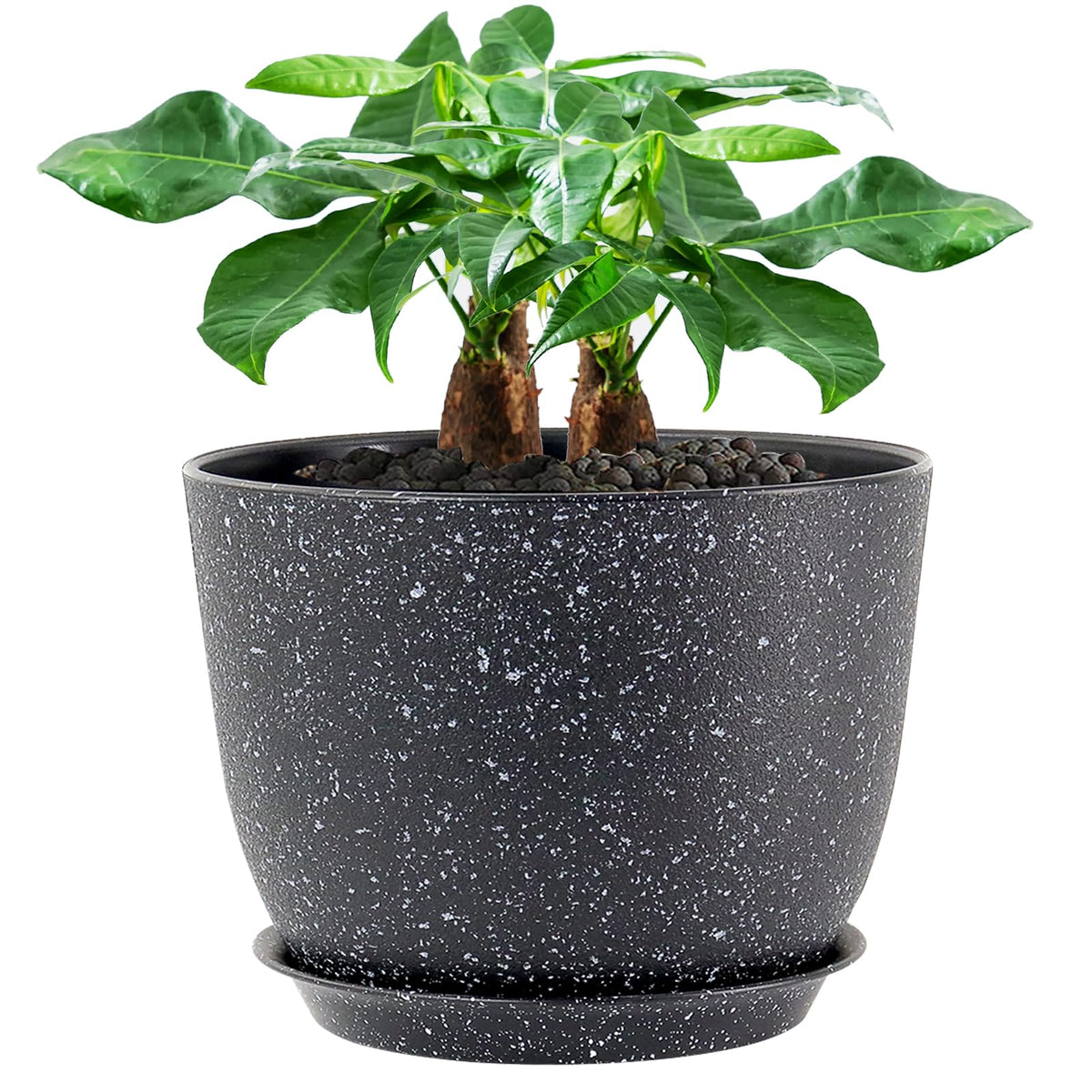 UOUZ 12-inch planter front view showing black speckles and matte finish for stylish decor