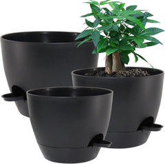 UOUZ front view of three black planters showing sizes and modern benefit