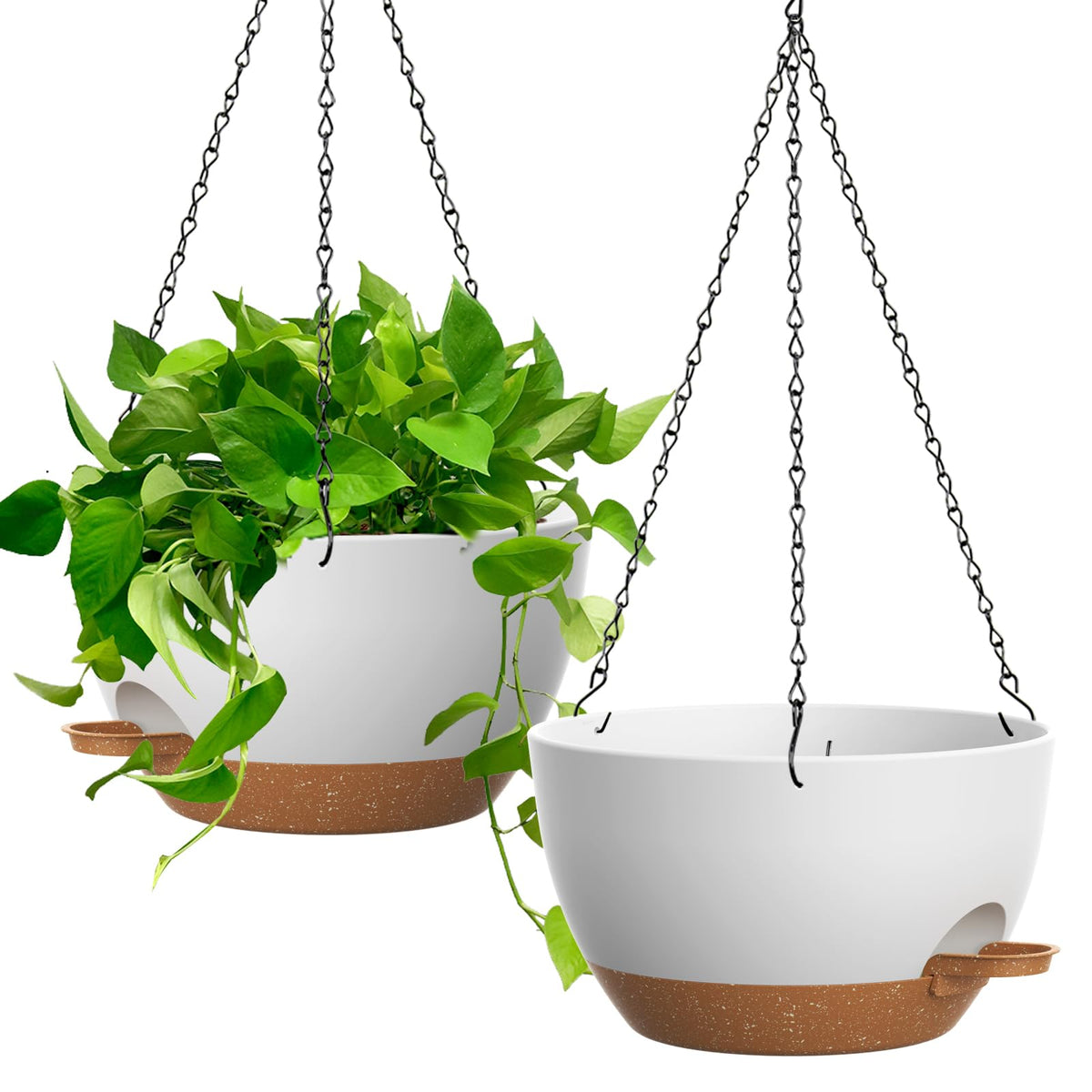 UOUZ front view of white and brown planter showing stylish hanging design and convenience