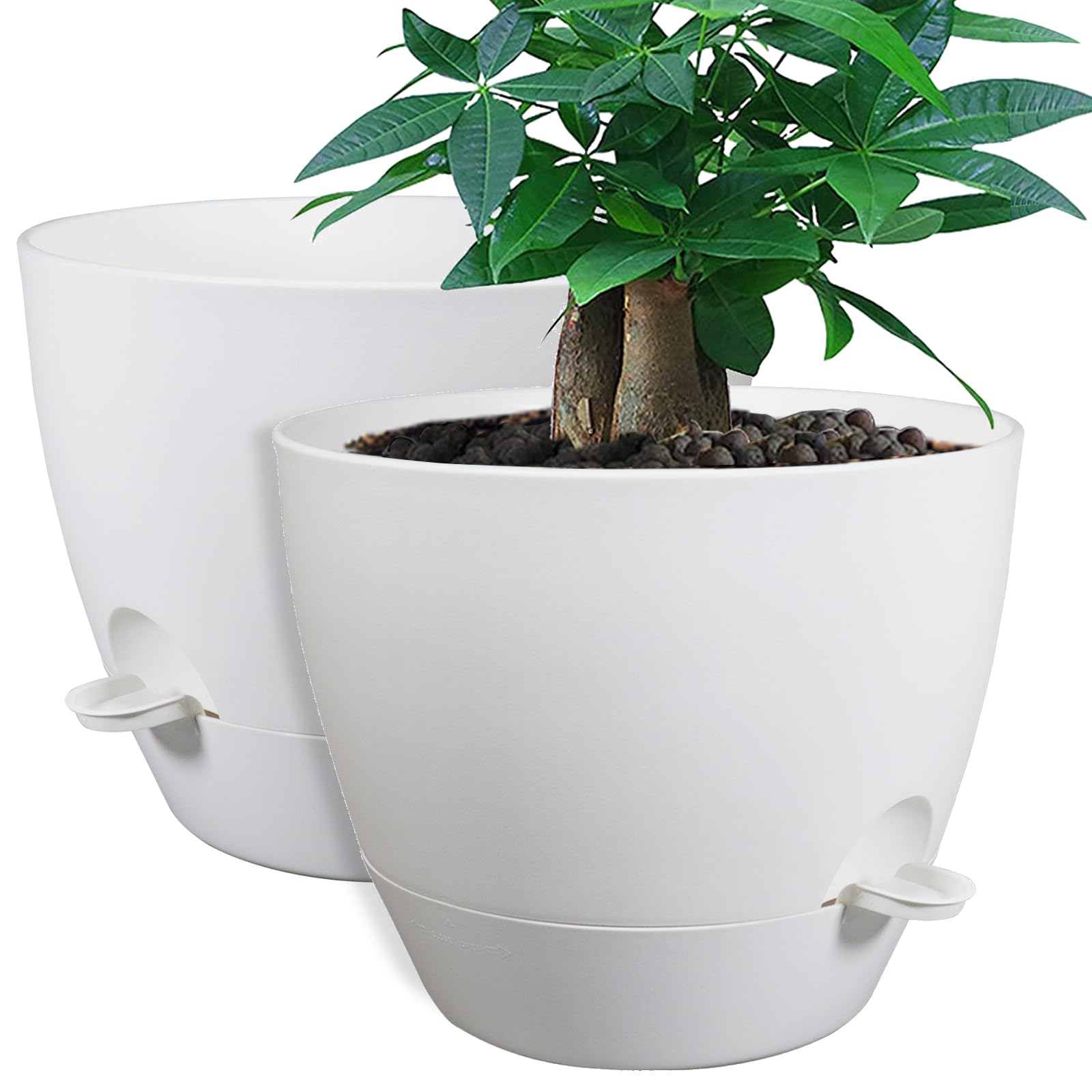 UOUZ front view of two white 12-inch planters showing clean modern look and durability