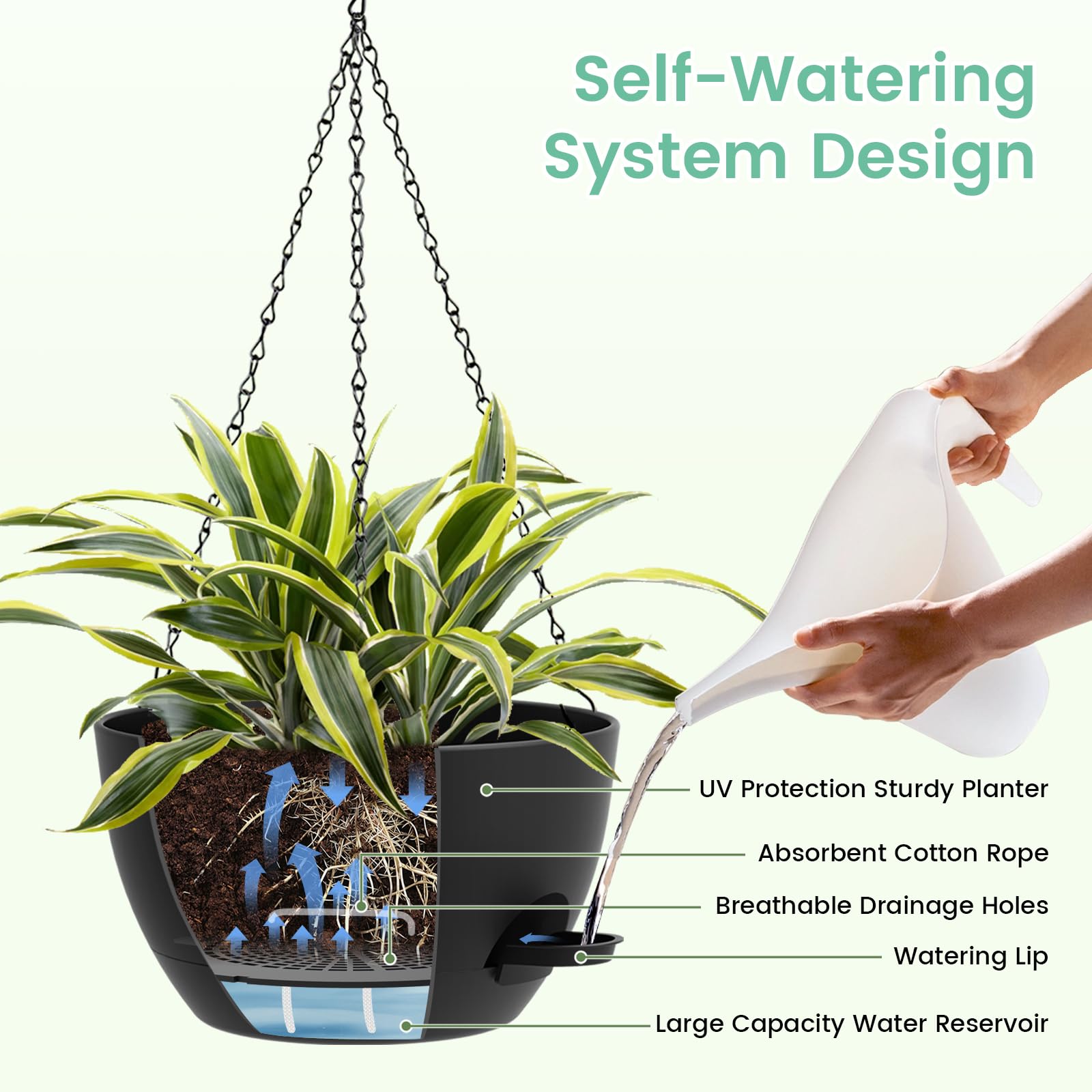 UOUZ hanging planters in living room creating lush vertical greenery and stylish decor benefit