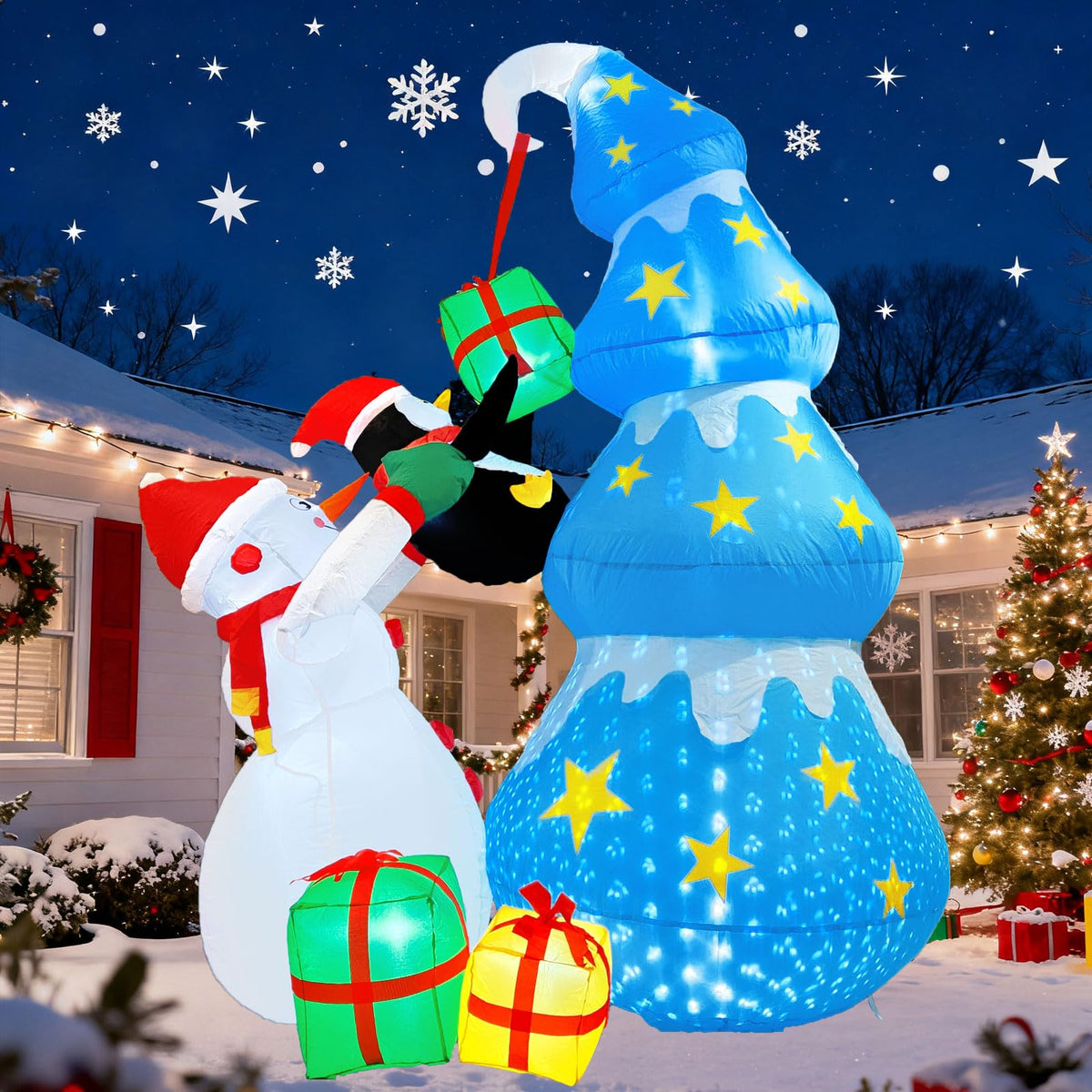 UoVeHoin front view of full inflatable display adding festive curb appeal