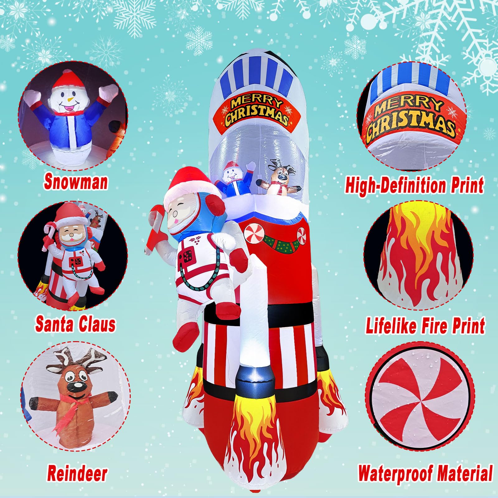 UoVeHoin inflated rocket in yard at night creating photo-ready holiday ambiance