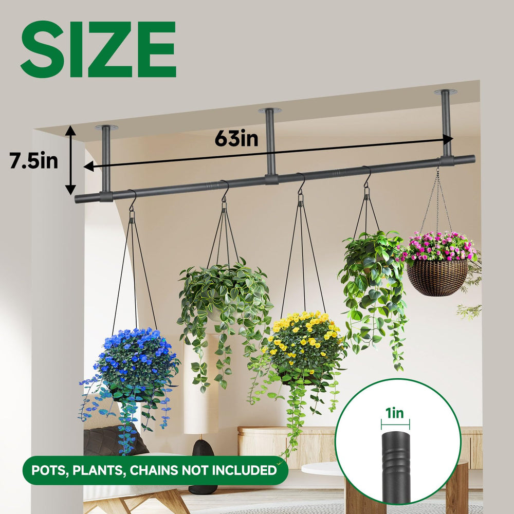 Uoveya rod mounted over window with hanging pots showcasing bright plant display