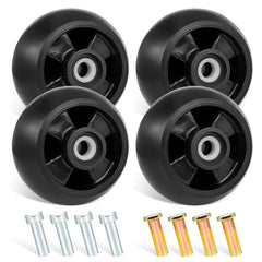 UP2WIN front view of four replacement gauge wheels showing kit contents and benefit of quick swap