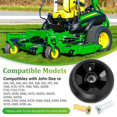 UP2WIN wheel installed on John Deere deck demonstrating reduced deck scraping over bumps