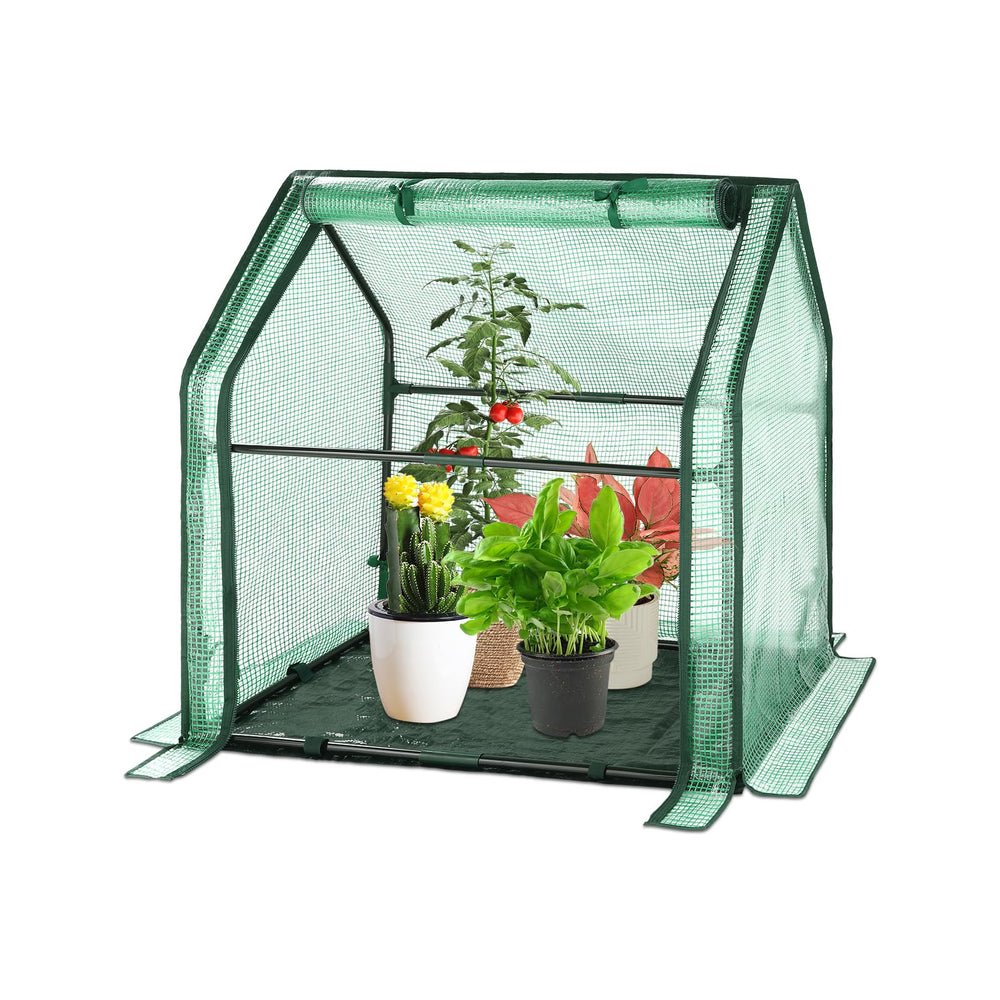 U'Artlines front view of compact greenhouse showing protected plants and space saving