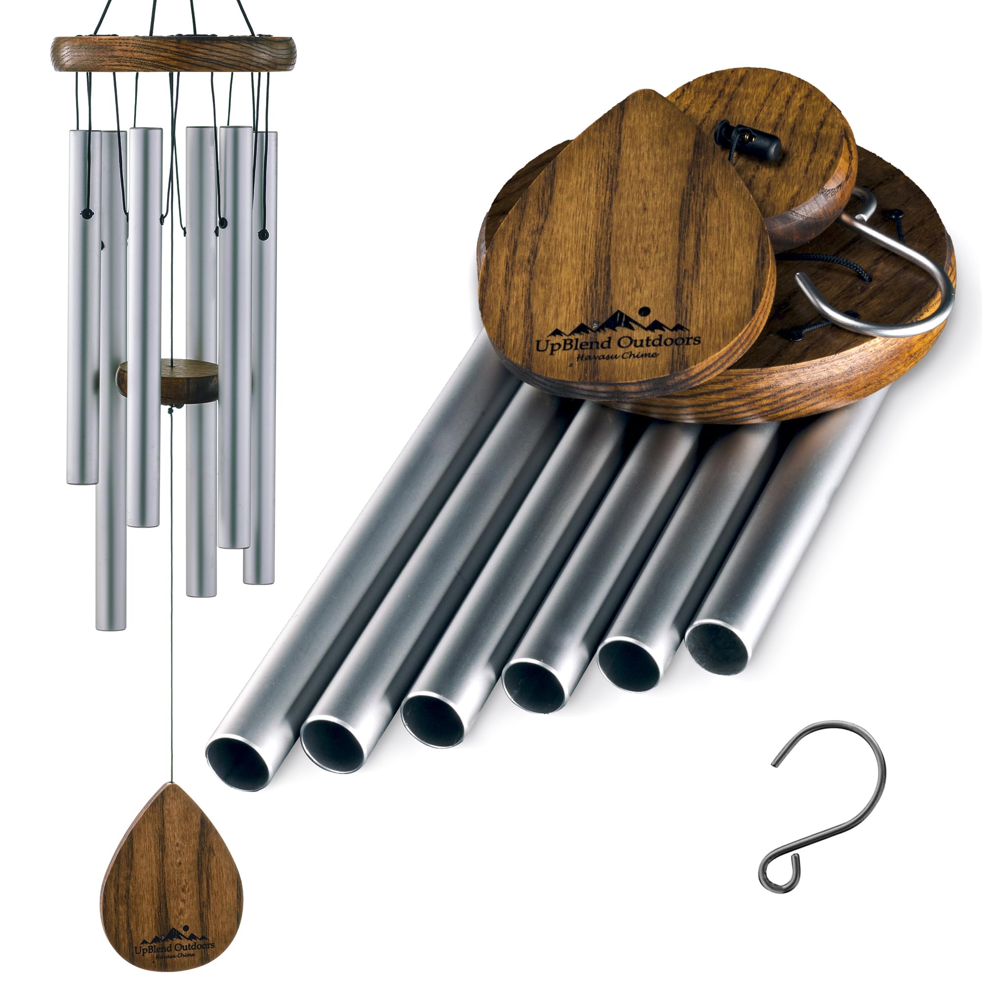 UpBlend Outdoors front view showing silver wind chime’s elegant silhouette and curb appeal