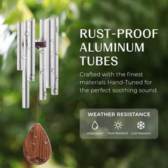 UpBlend Outdoors wind chime hung on a patio rail demonstrating gentle motion and ambiance