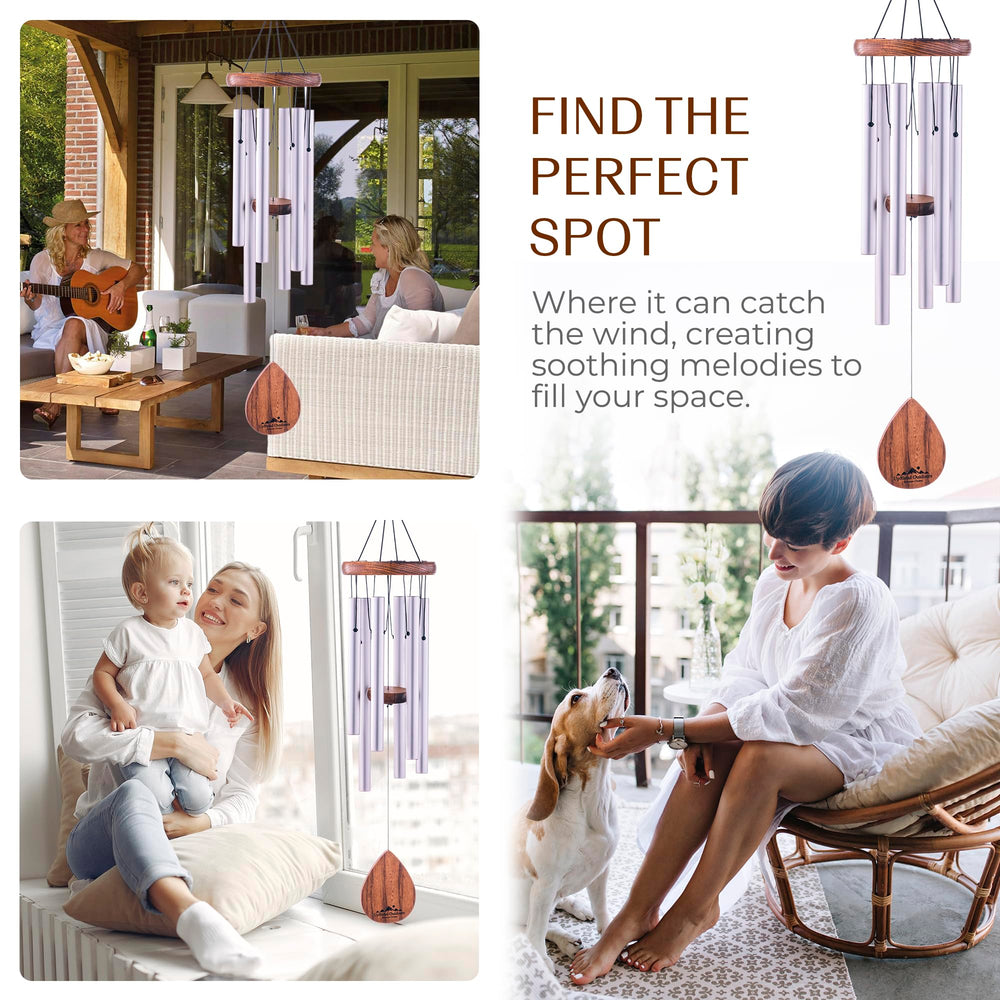 UpBlend Outdoors wind chime in garden setting illustrating calming outdoor atmosphere