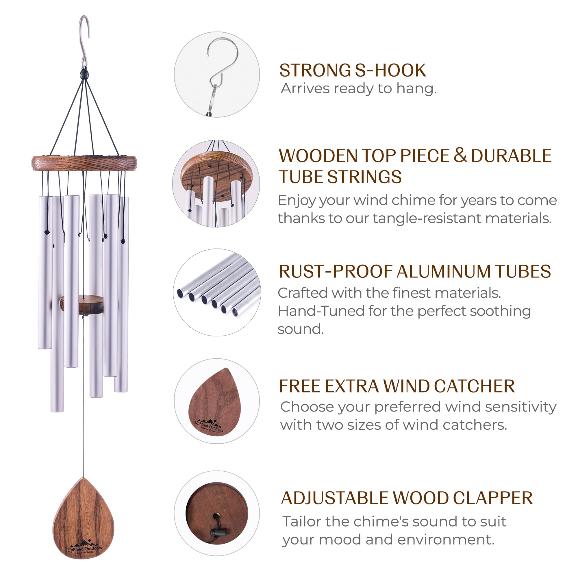 UpBlend Outdoors aluminum tube texture and silver finish conveying weather-resistant benefit