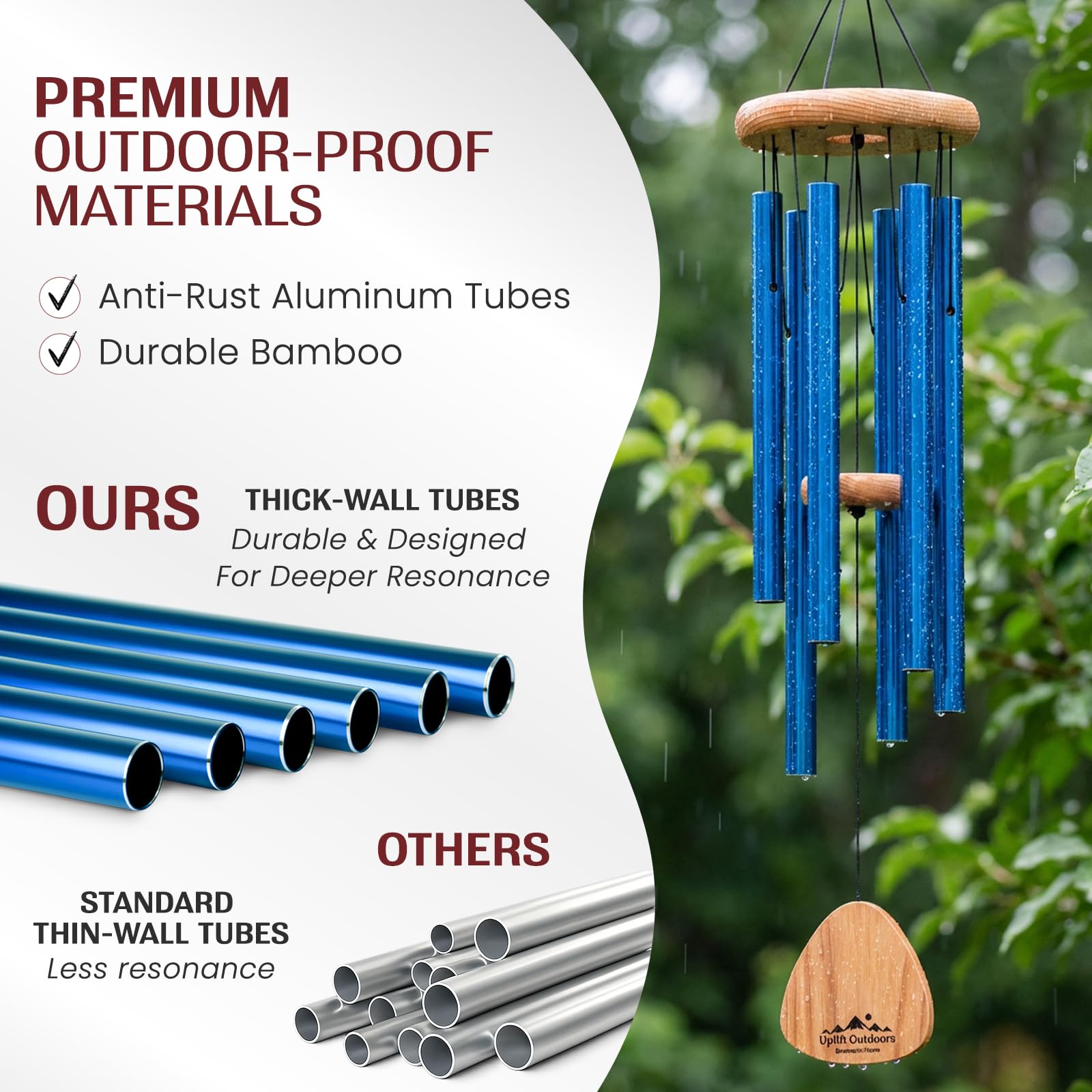 UpBlend Outdoors chime hanging on porch hook demonstrating ideal placement and ambiance