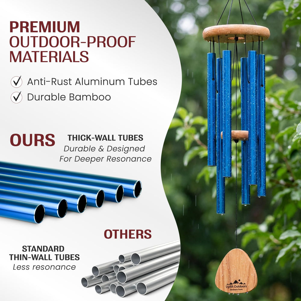 UpBlend Outdoors chime hanging on porch hook demonstrating ideal placement and ambiance