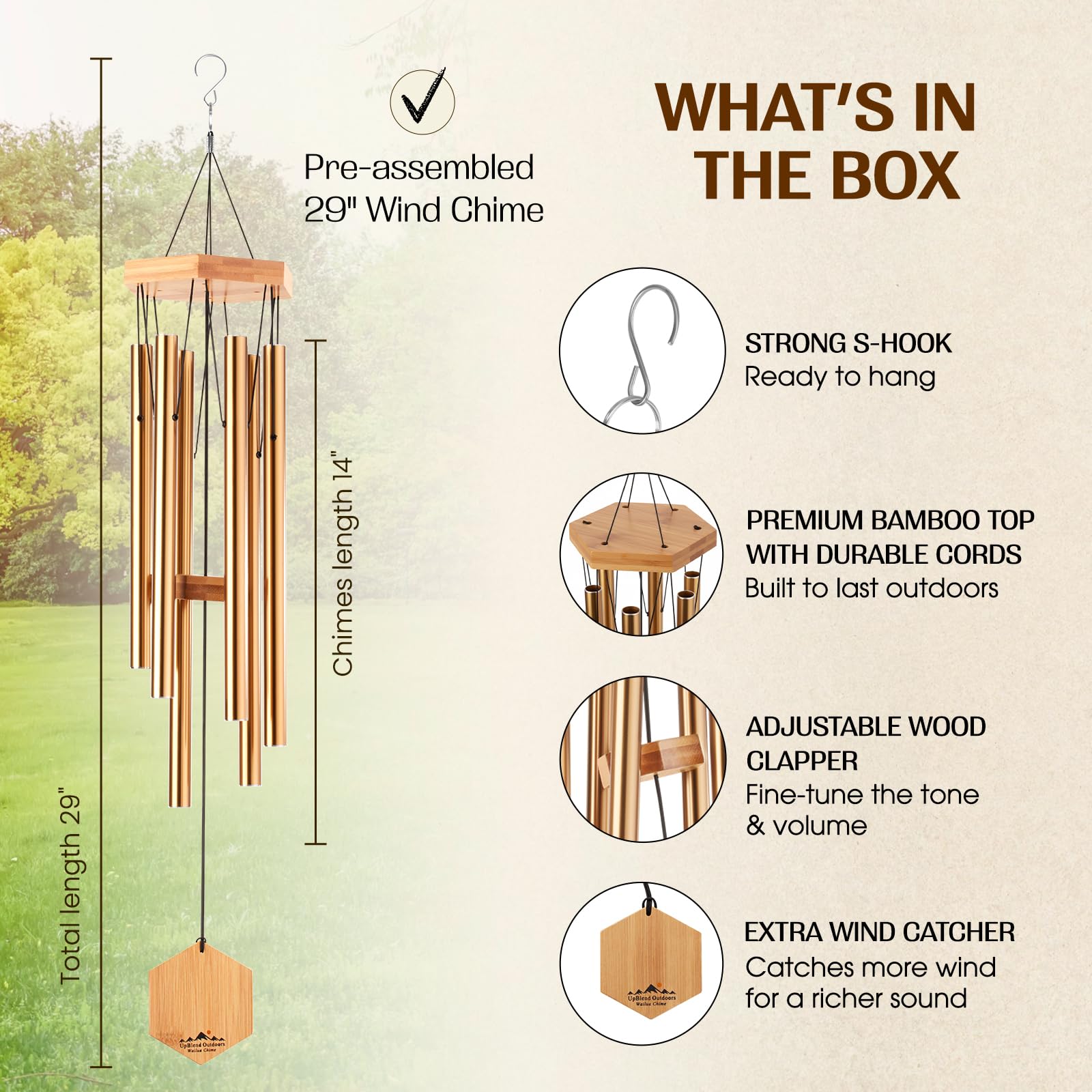 UpBlend Outdoors label and S-hook hardware for easy installation benefit