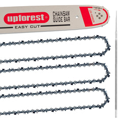 UPFOREST front view of 20" bar showing low-kickback profile and control