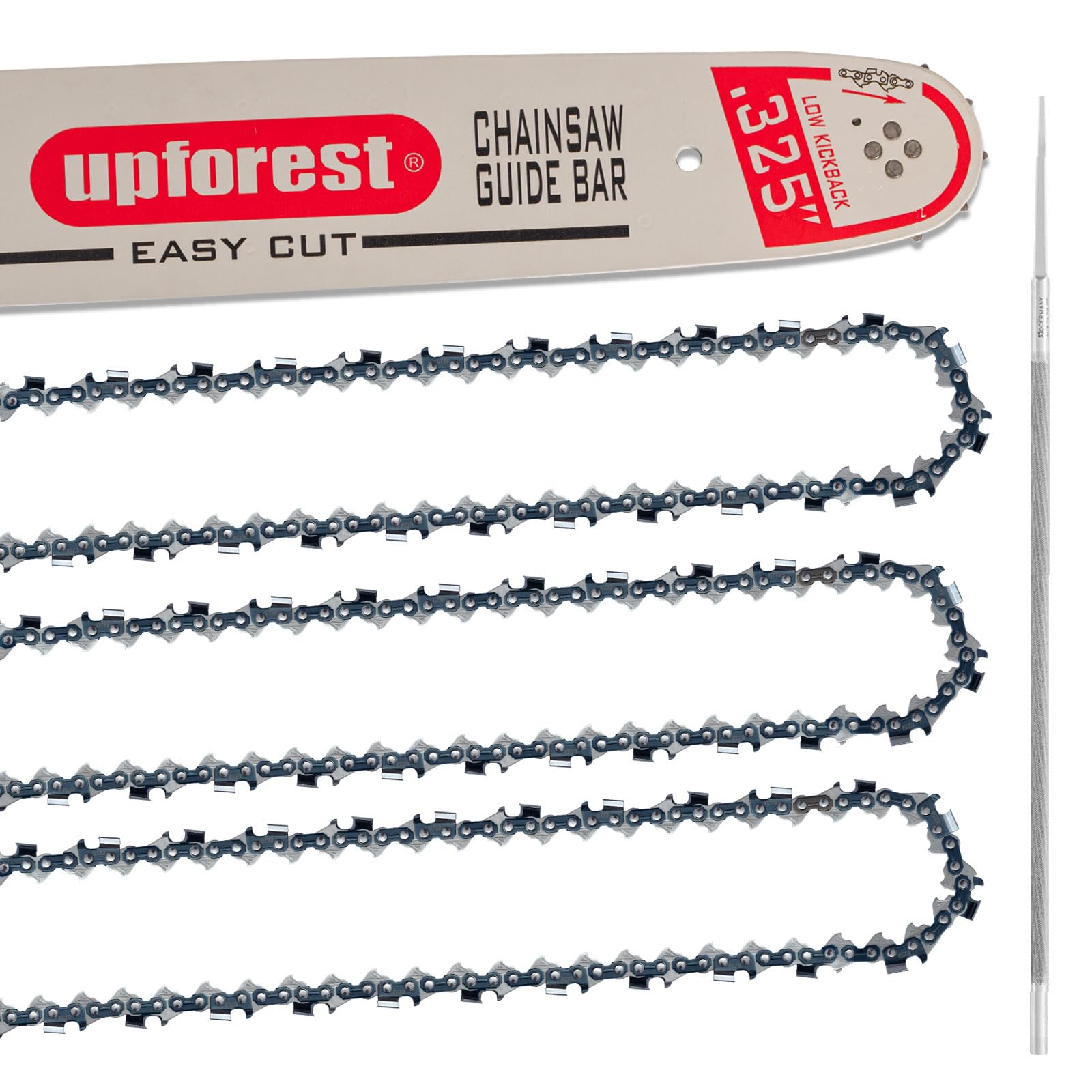 UPFOREST front packaging showing bar and three chains, ready to install benefit
