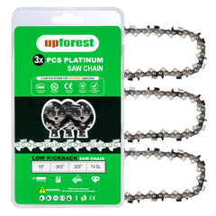 UPFOREST chainsaw chains 3-pack front packaging showing product and specs for fast replacement
