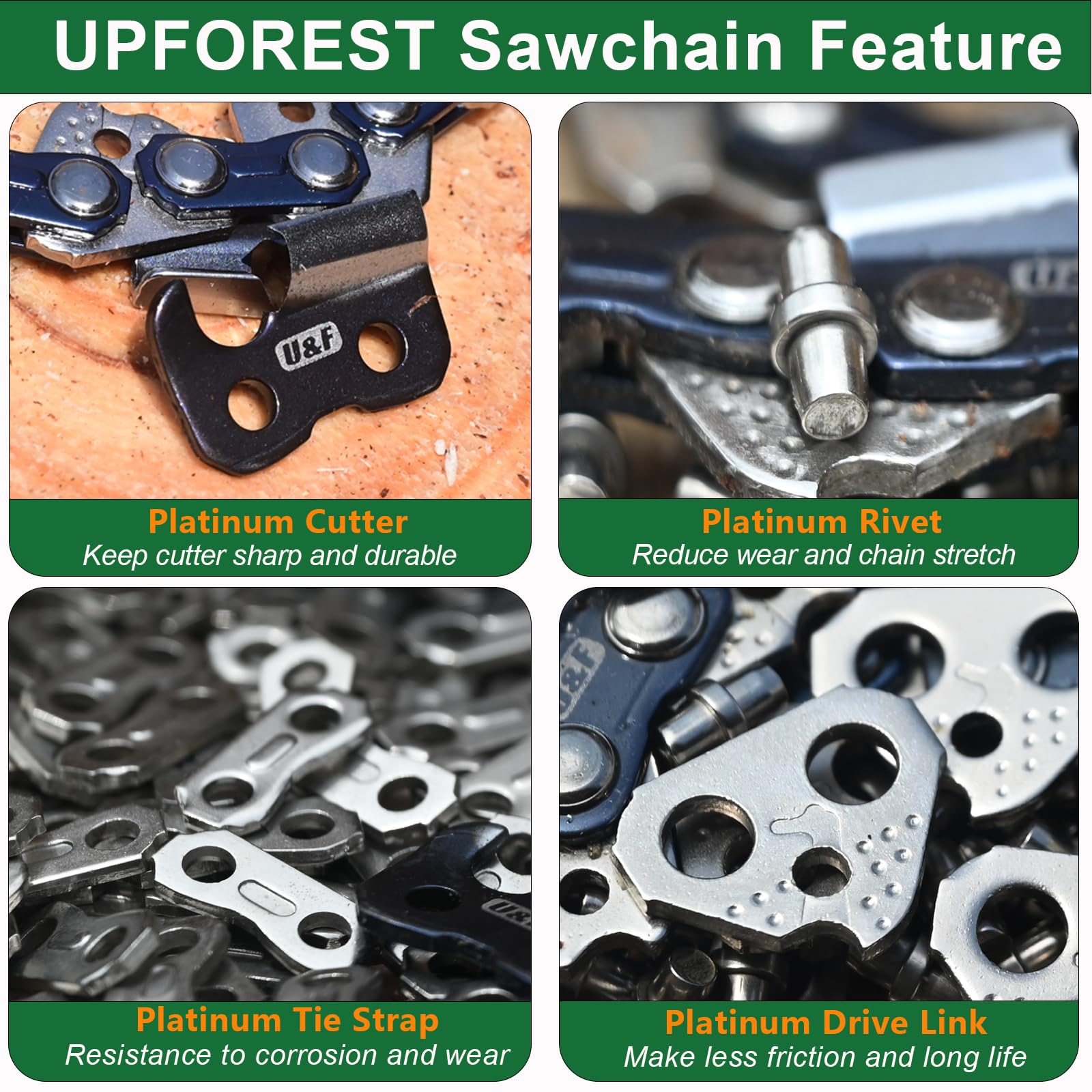 UPFOREST Swiss file sharpener next to chain teeth highlighting on-arrival maintenance benefit