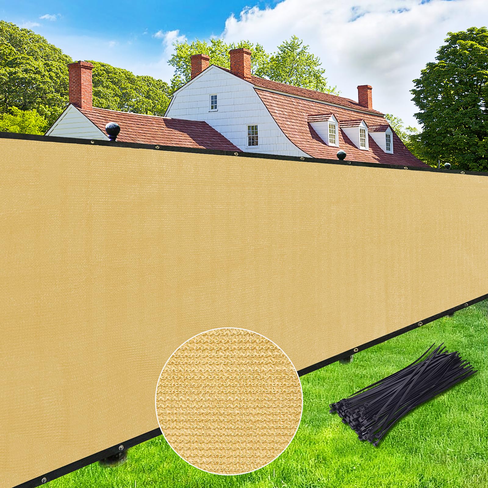 UPGRADE privacy screen full roll showing sand color and coverage benefit