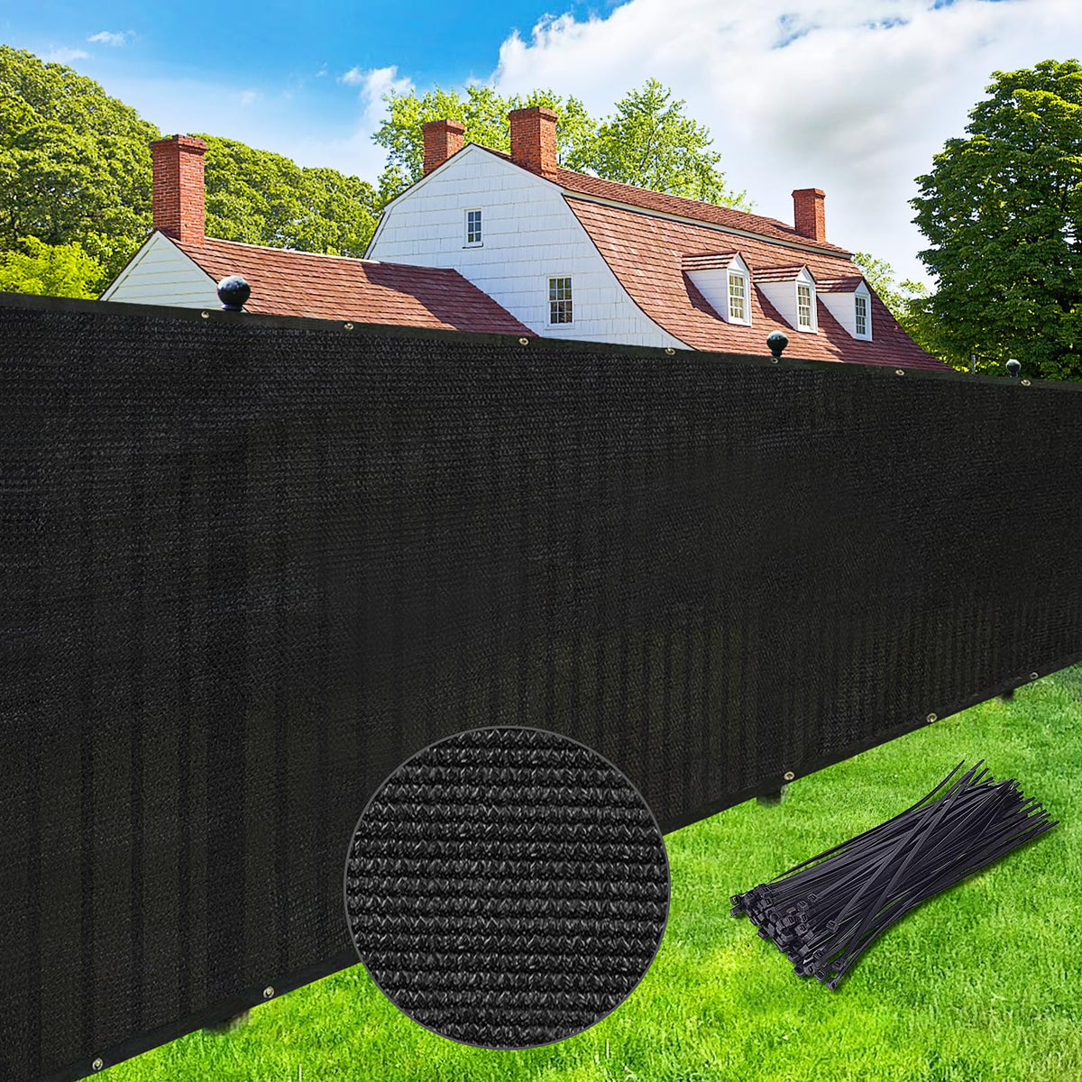 UPGRADE front view of full 6x25 black privacy screen showing clean coverage and curb appeal