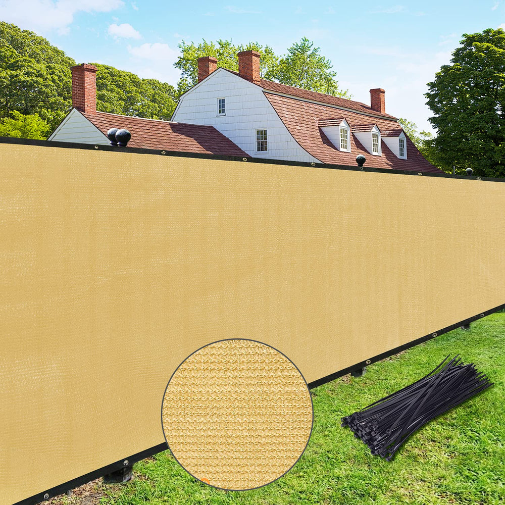 UPGRADE privacy screen folded with label showing sand color and product info