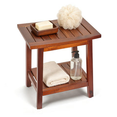 Upolana bench front view showing compact footprint and elegant finish