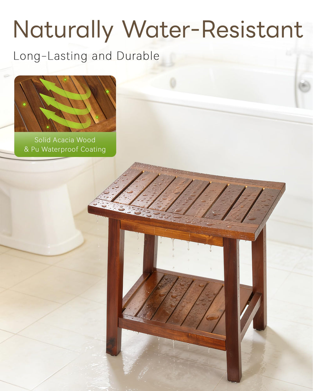 Upolana lower shelf holding towels and bottles for organized storage