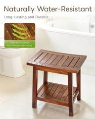Upolana lower shelf holding towels and bottles for organized storage