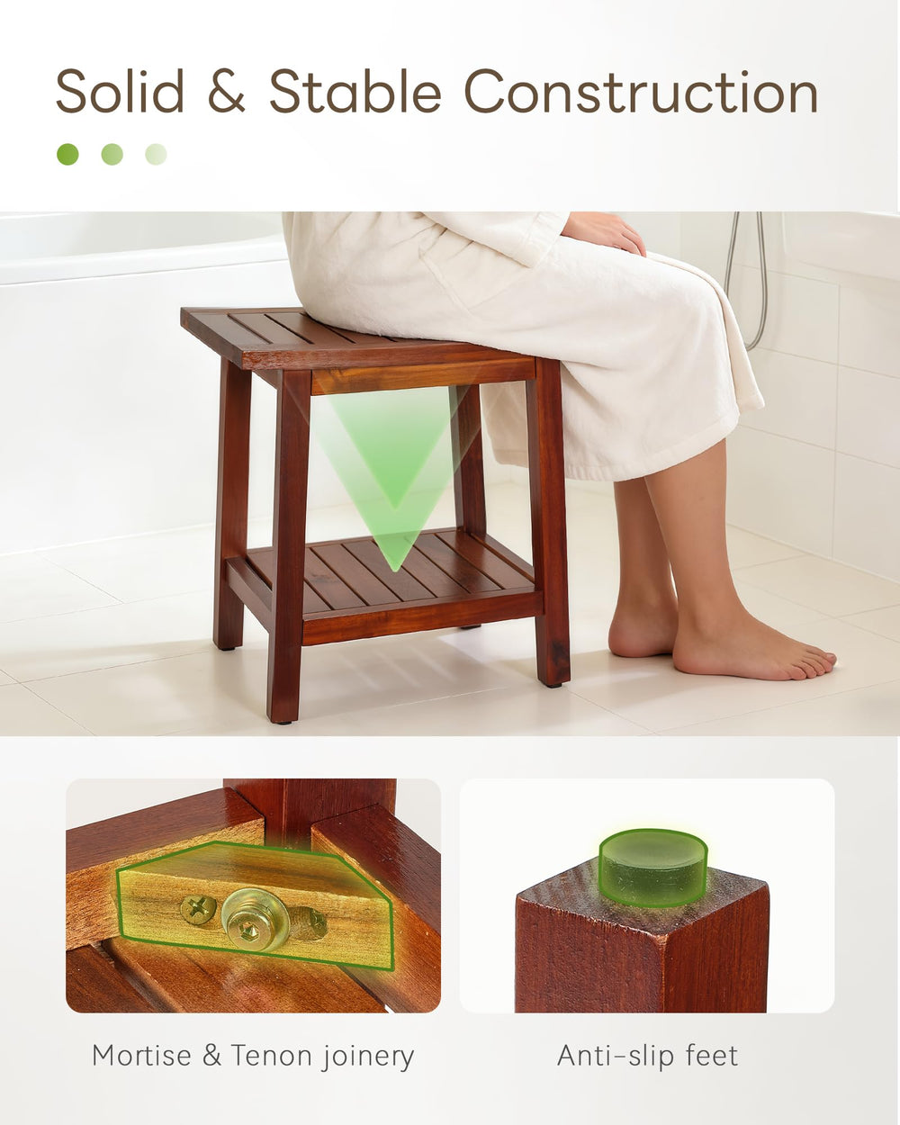 Upolana non-slip feet detail improving safety on wet floors