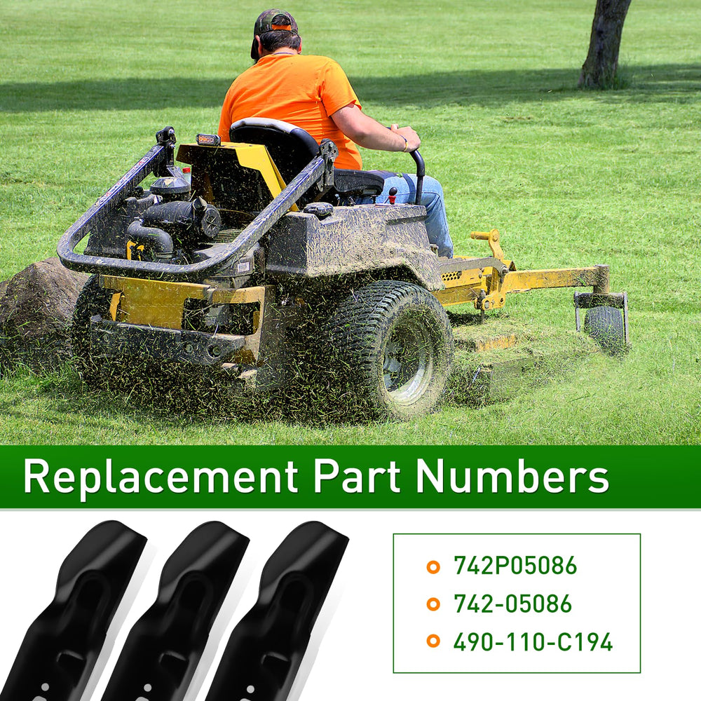 UPOW blades installed on a 54-inch mower deck showing improved lift and even cut