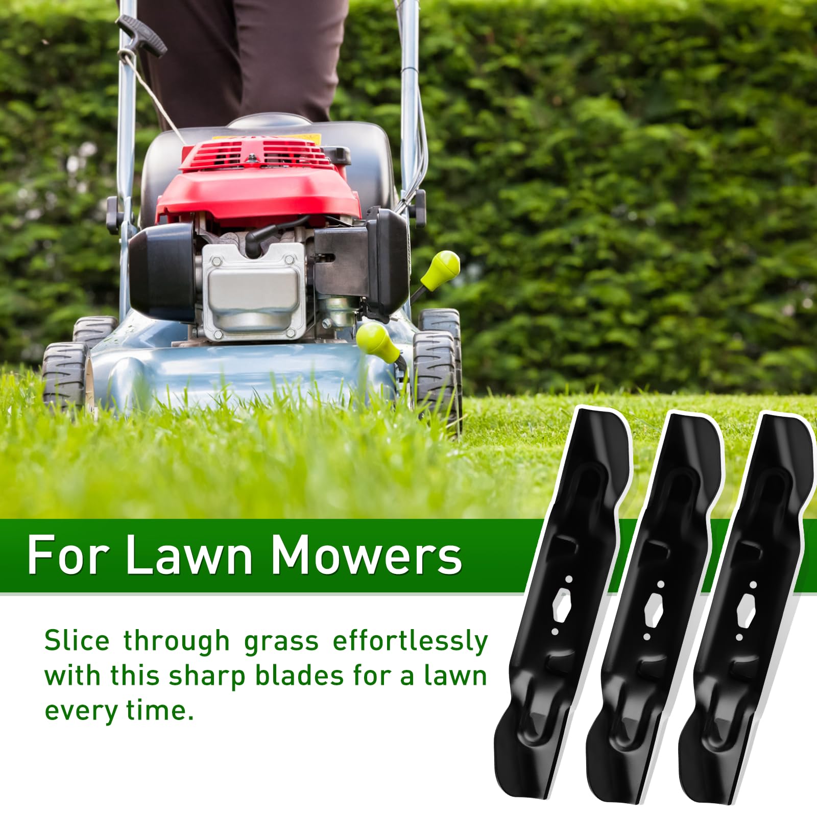 UPOW blades on a lawn tractor in use showing cleaner discharge and faster mowing