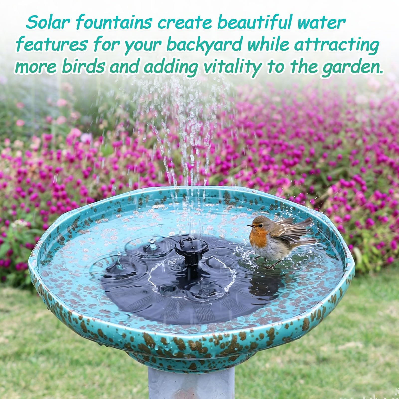 UPSJYJ bird bath with small birds bathing, attracting wildlife benefit