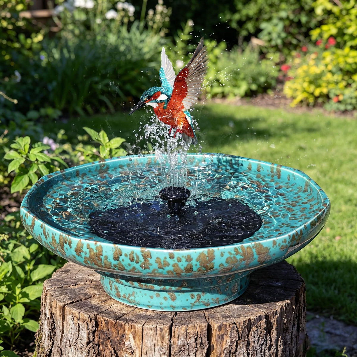 UPSJYJ front view of ceramic bird bath showing elegant shape and curb appeal
