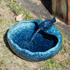 UPSJYJ front view of ceramic koi fountain showcasing design and benefit
