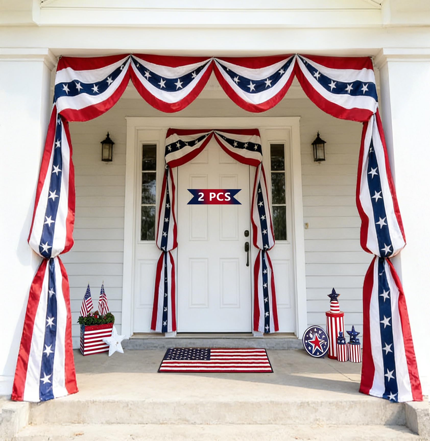 UQJE front view of 20ft bunting showing full patriotic design and curb appeal