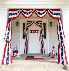 UQJE front view of 20ft bunting showing full patriotic design and curb appeal
