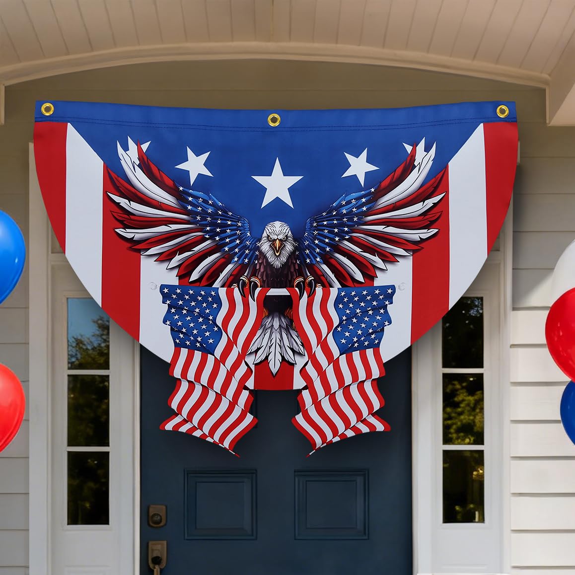 UQJE front view of 4x6ft bunting showing flag half-fan for instant curb appeal