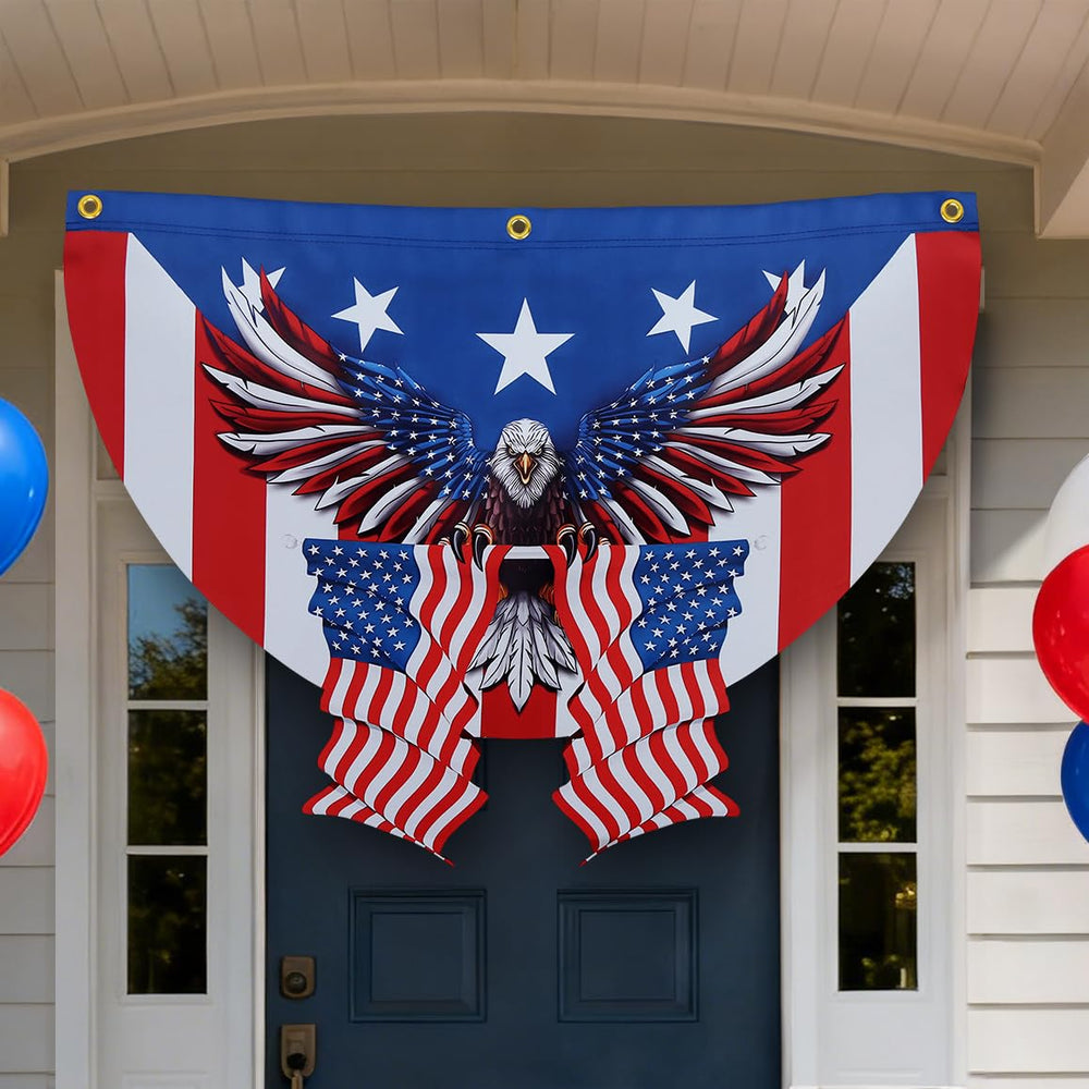 UQJE front view of 4x6ft bunting showing flag half-fan for instant curb appeal