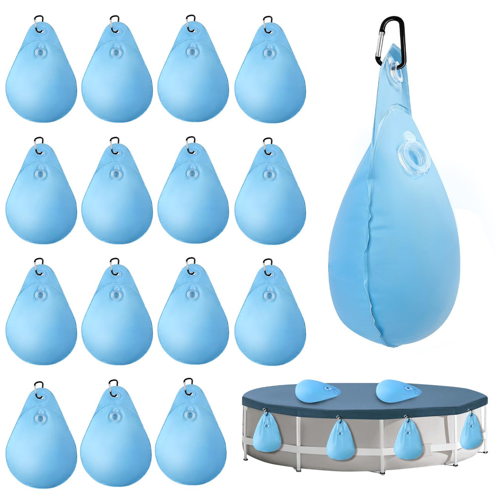 UQM front view of XL pool water bags with buckles securing cover