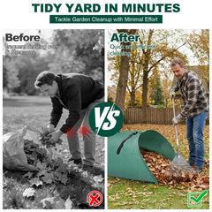 UQM in use as rake fills bag quickly, saving time and effort