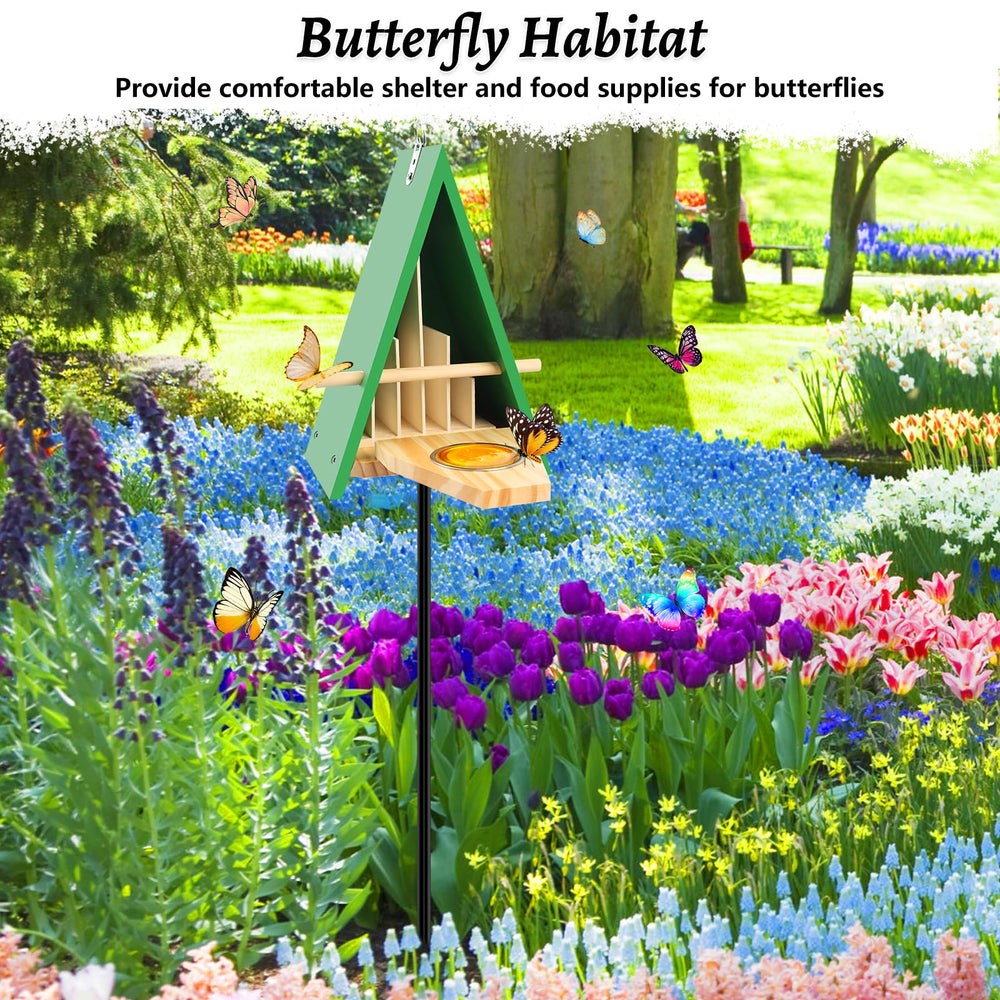 UQM staked in flower bed among blooms, stable and visible to pollinators