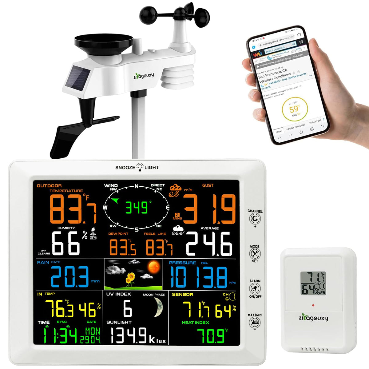 Urageuxy front color display showing multi-sensor readings and easy visibility