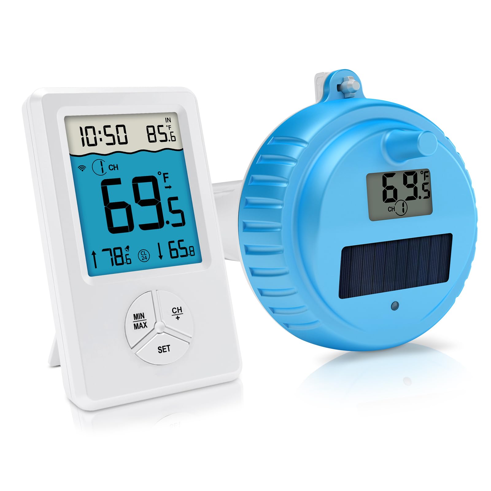 Urageuxy front view showing floating thermometer and clear numeric display for easy readings