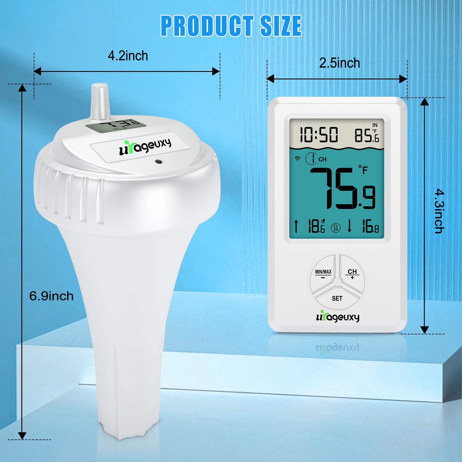 Urageuxy sensor floating in pool showing real-time temperature monitoring benefit