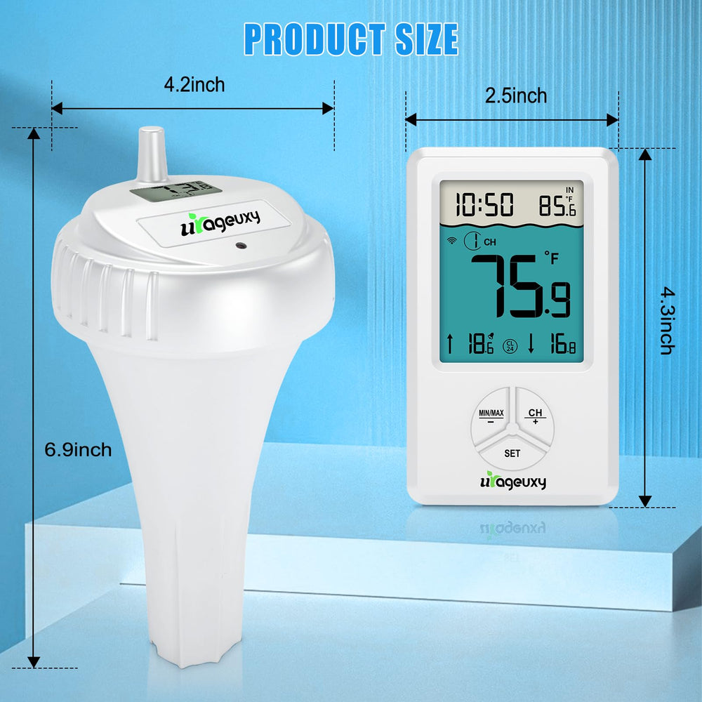 Urageuxy sensor floating in pool showing real-time temperature monitoring benefit