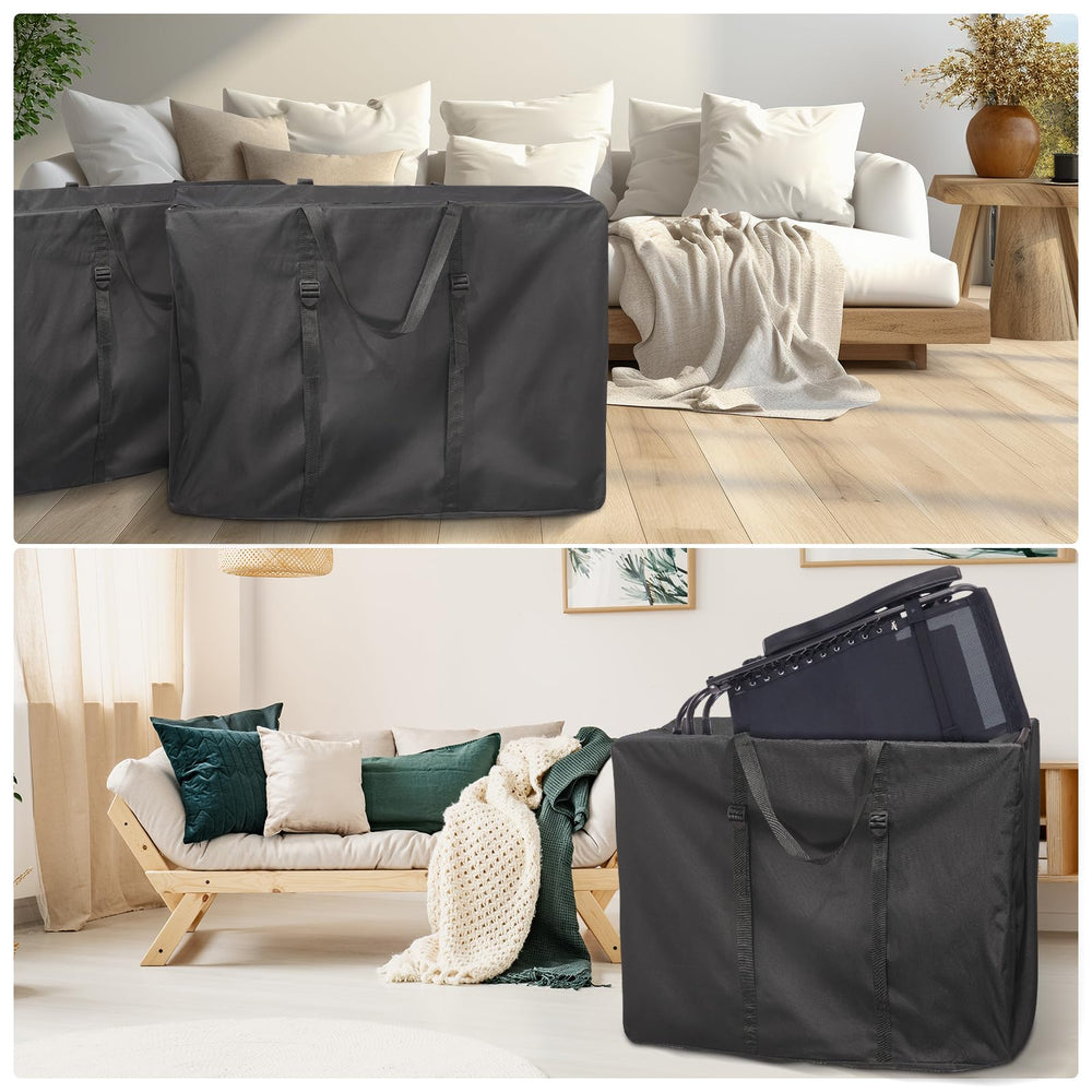 Uranshin bag next to folded chair showing size fit and space-saving benefit