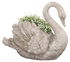 Urban Designs swan planter front view showing graceful shape and garden appeal
