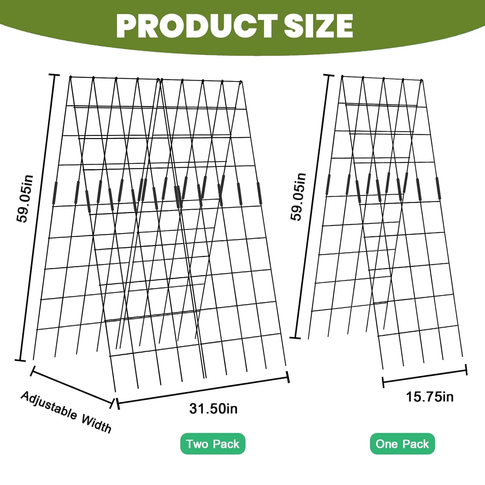 UrGROWA trellis next to ruler showing 59-inch height, clarifies size for planning
