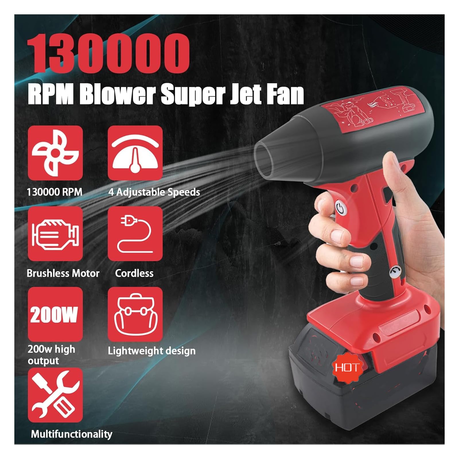 URUN Jet Fan Mini Blower side profile displaying control button for easy speed selection