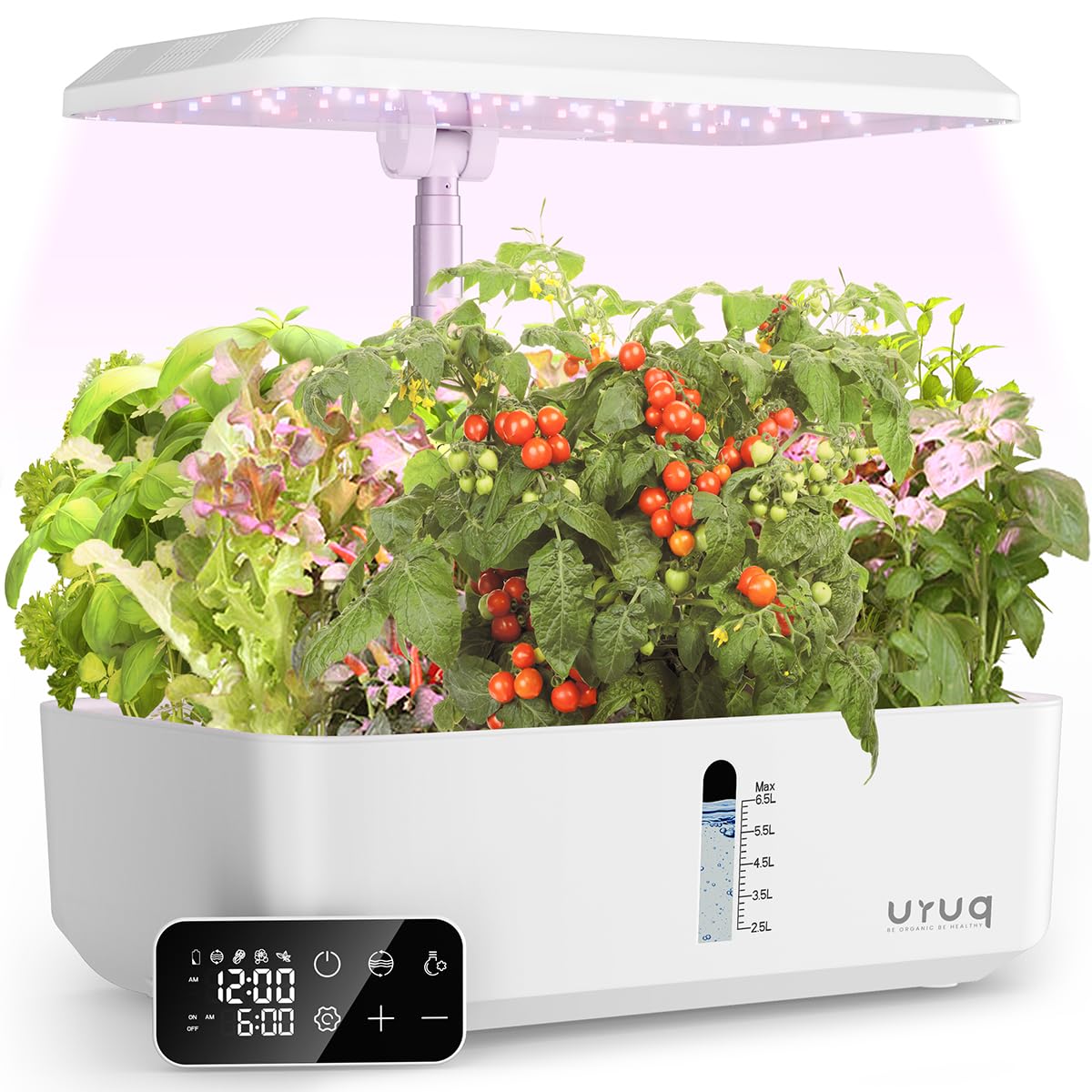 URUQ front view white hydroponic system showing 12 pods for fresh herbs